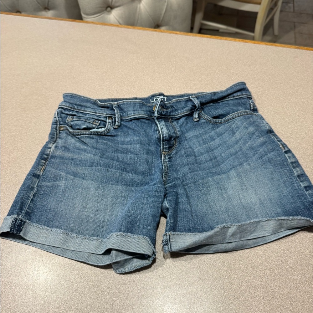 LOFT Classic Hem Roll Blue Jean Shorts